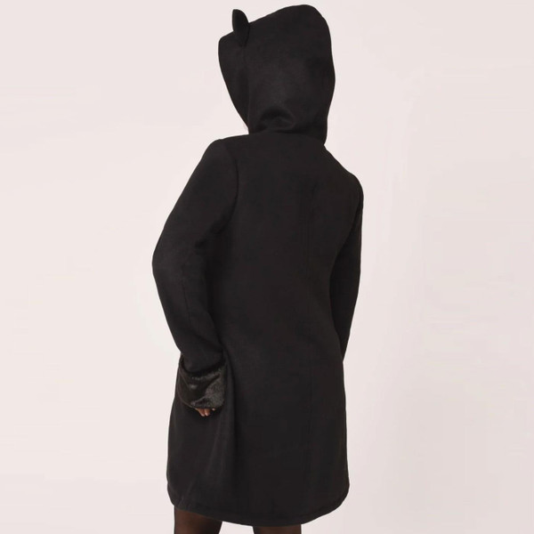 Hell Bunny Basil Retro Autumn Fox Ear Hooded Coat in Black