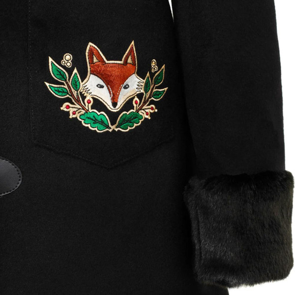 Hell Bunny Basil Retro Autumn Fox Ear Hooded Coat in Black