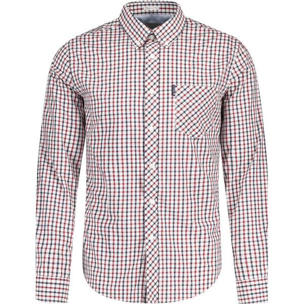 ben sherman mens signature house check button down long sleeve shirt dark red blue