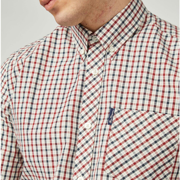 Ben sherman mens signature house check button down long sleeve shirt dark red blue
