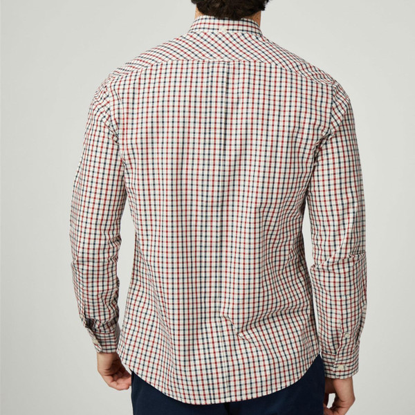 Ben sherman mens signature house check button down long sleeve shirt dark red blue