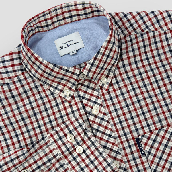 Ben sherman mens signature house check button down long sleeve shirt dark red blue