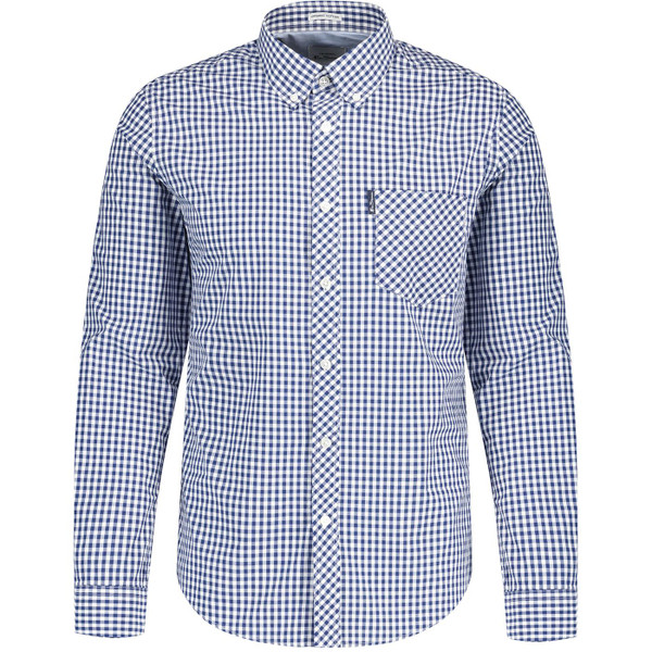 Ben Sherman Mens Signature Gingham Button Down Long Sleeve Shirt in Dark Blue