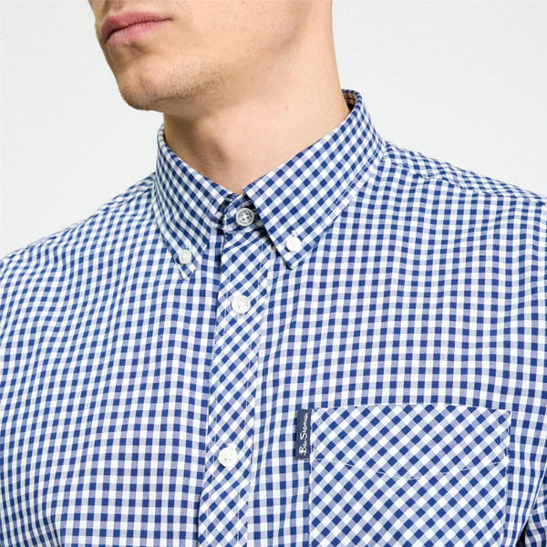 Button down collar Ben Sherman Mens Signature Gingham Button Down Long Sleeve Shirt in Dark Blue