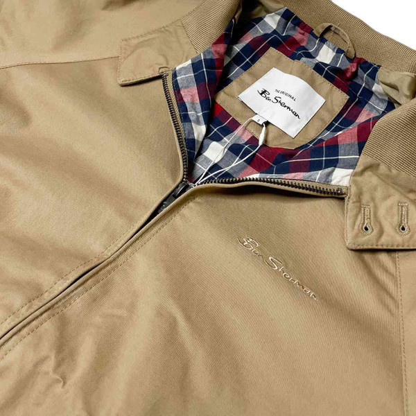 Ben Sherman Check Lined Signature Harrington Jacket in Sand 1012350 310