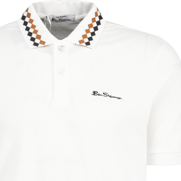 Ben Sherman Mens Mod Collar Interest Polo Shirt in Snow White