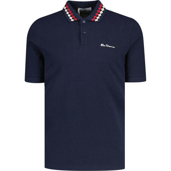 Ben Sherman Mens Mod Collar Interest Polo Shirt in Dark Navy