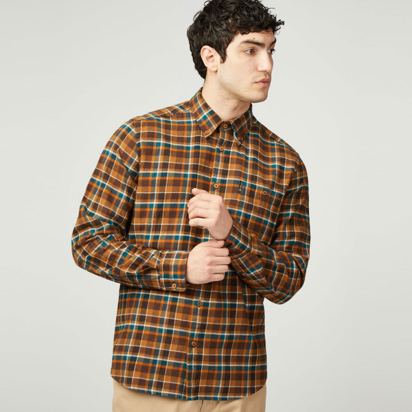 Ben Sherman Brushed Plaid Check Shirt in Brown 0077848 350