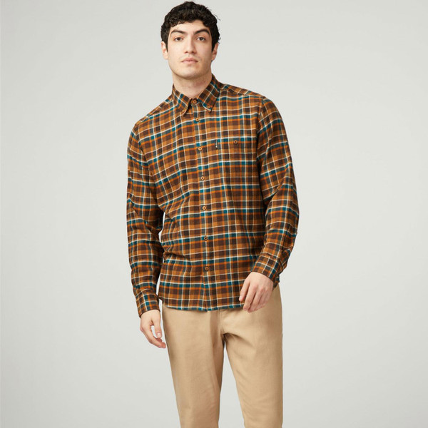 Ben Sherman Brushed Plaid Check Shirt in Brown 0077848 350