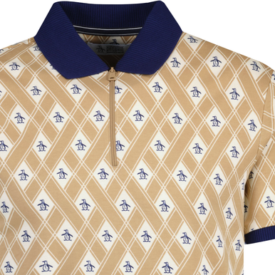 original penguin mens sticker pete diamond pattern polo tshirt sand beige