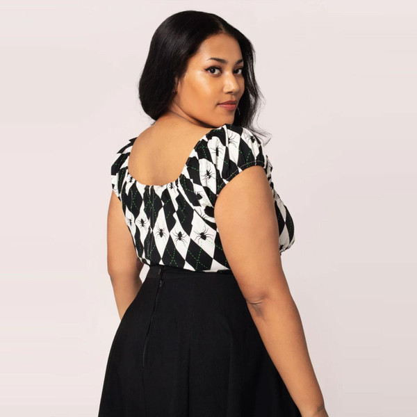 Hell Bunny Regina Spider Argyle Halloween Top in Black/White