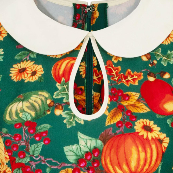 Hell Bunny Retro Autumn Mini Dress in Green