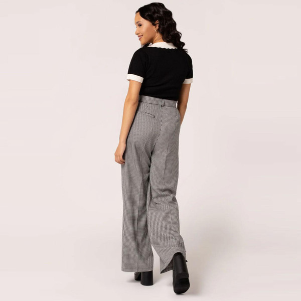 Hell Bunny Teddy Houndstooth Wide Leg Retro 40s Women's Trousers in Black/White
