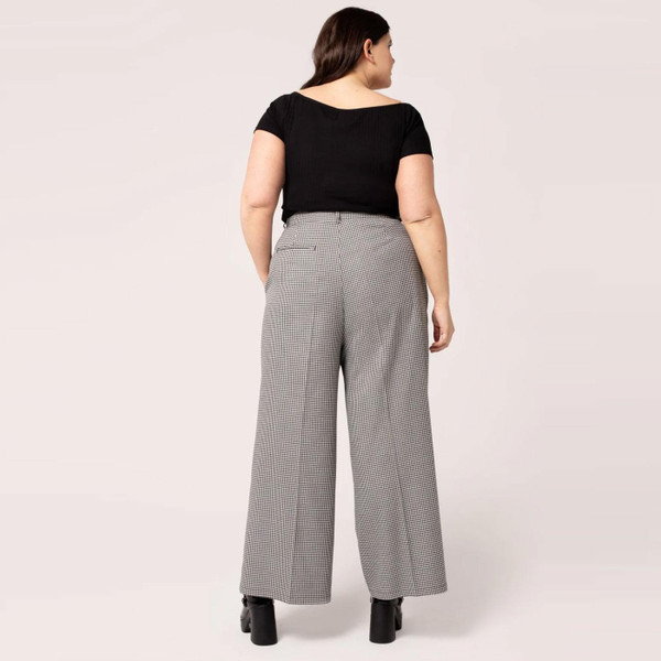 Hell Bunny Teddy Houndstooth Wide Leg Retro 40s Women's Trousers in Black/White