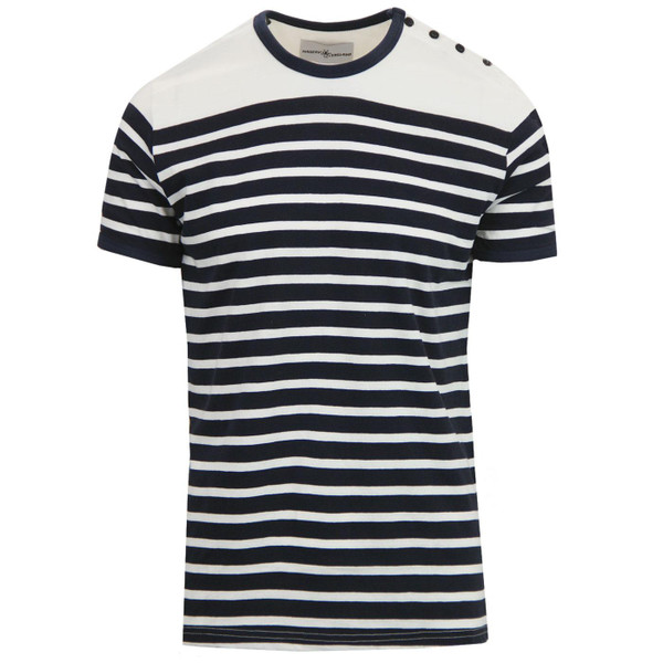madcap england mens breton stripe button shoulder short sleeve tshirt white navy