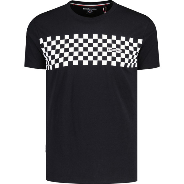 lambretta mens retro 70s two tone chest panel crew neck tshirt black