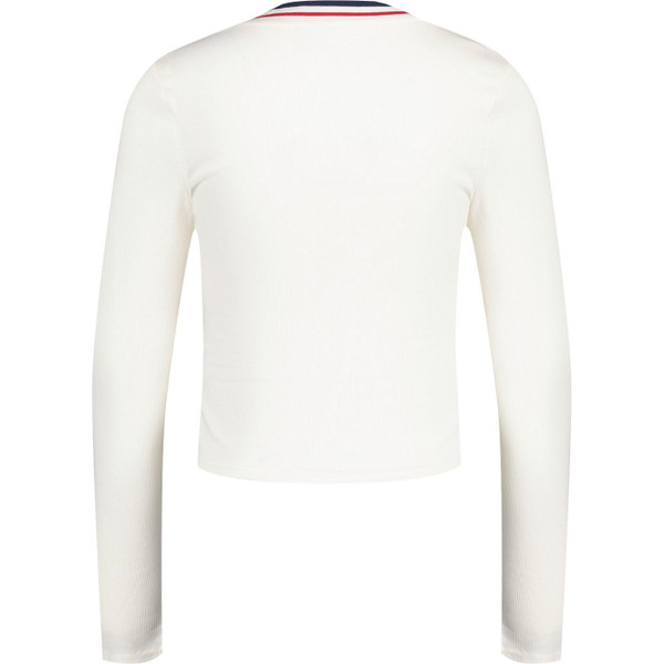 Fila vintage womens heath classic tipped v neck long sleeve ribbed top gardenia beige