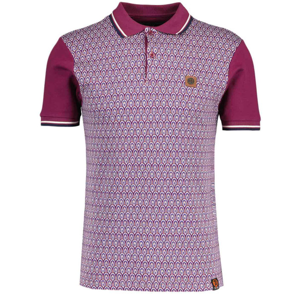 Trojan Art Deco Jacquard Tipped Polo Shirt in Port TR8926