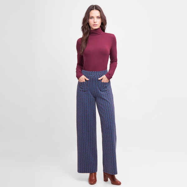 Mademoiselle Yeye Funky Beat 70s Women's Trousers in Blue/Burgundy