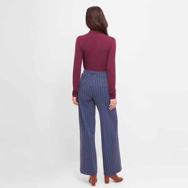 Mademoiselle Yeye Funky Beat 70s Women's Trousers in Blue/Burgundy