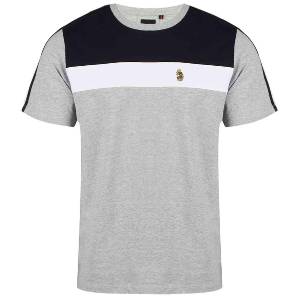 Luke Milko Pecker Stripe Panel Taped T-shirt in Grey