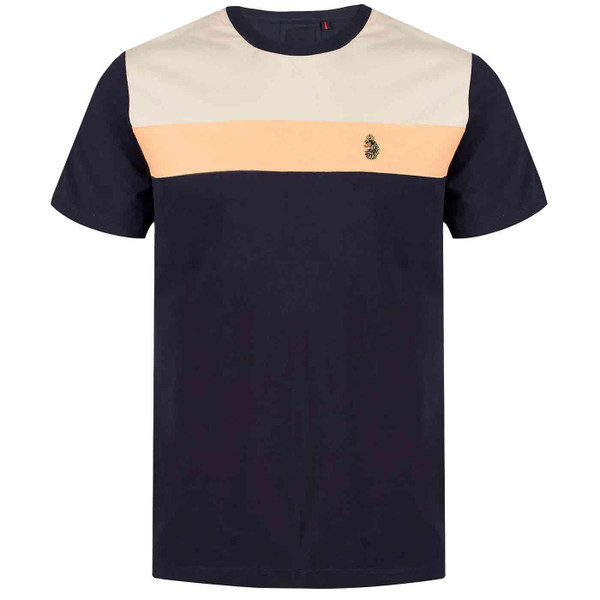 Luke Milko Pecker Tape Panelled T-shirt in Dark Navy