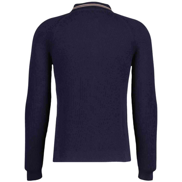 Guide London 1960s Mod Ribbed Knit Zip Neck Polo Shirt in Navy