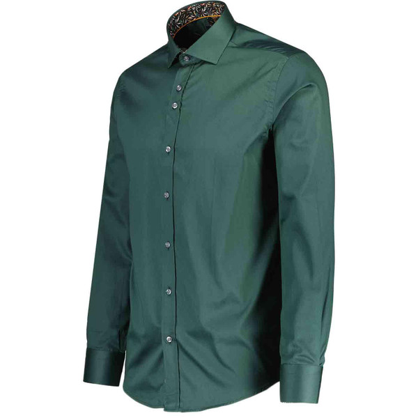 Guide London Men's Mod Plain Shirt in Bottle Green LS77005
