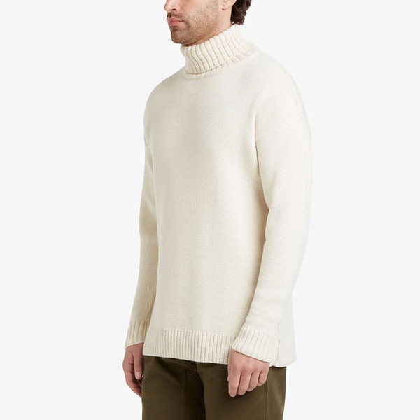 Side of Gloverall Submariner Retro Wool Roll Neck Jumper in Ecru