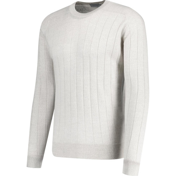John Smedley Mens Kane Retro Ribbed Merino Wool Jumper in Grey Fleece