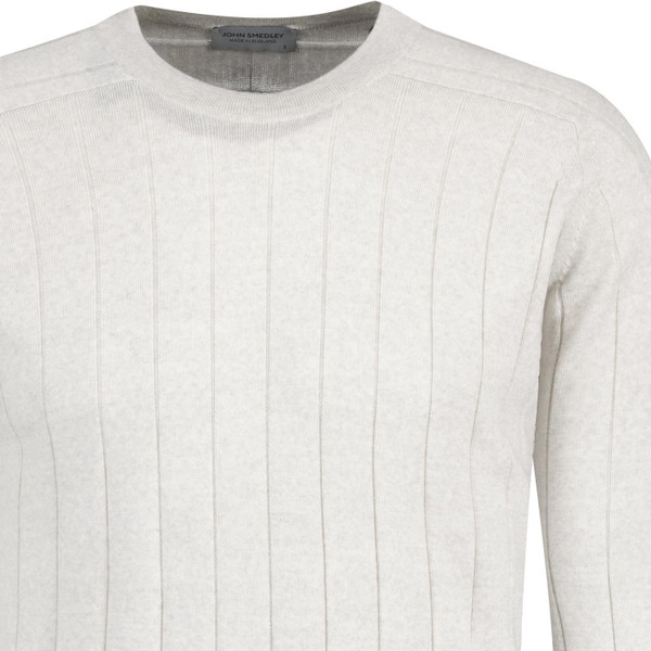 John Smedley Mens Kane Retro Ribbed Merino Wool Jumper in Grey Fleece