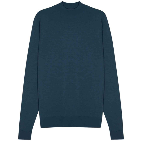 John Smedley Harcourt Knitted Mock Turtleneck Jumper in Smoke Blue