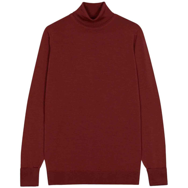 John Smedley Cherwell Made in England Roll Neck Jumper in red Jasper