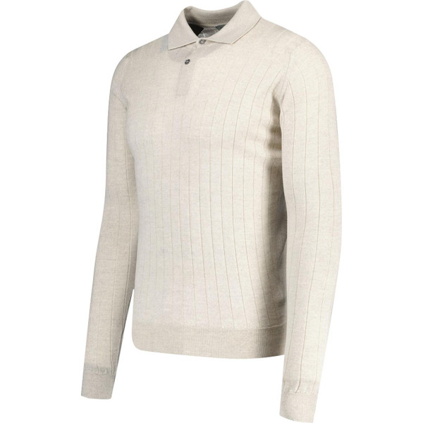 John Smedley Ade Made in England Mod Ribbed Knit Polo Shirt in Grey Fleece