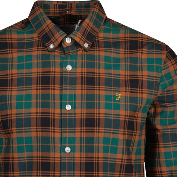 farah vintage mens brewer mod slim fit check long sleeve oxford shirt green