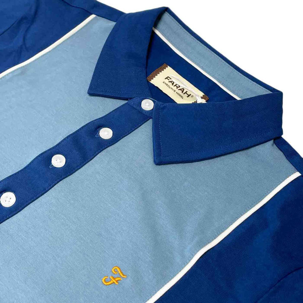 Farah Edgarton Retro 70s Archive Panel Polo Shirt in Blue Peony