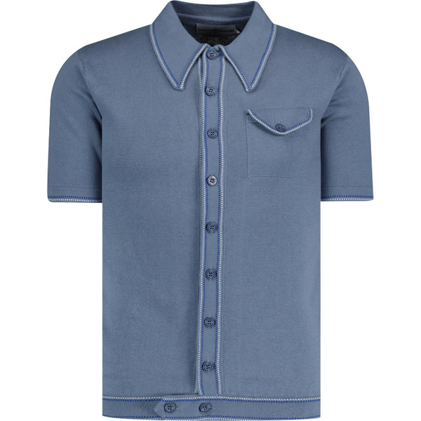 Madcap England Mens Crawdaddy Retro 60s Mod Micro Dash Knit Polo Cardigan in Flintstone