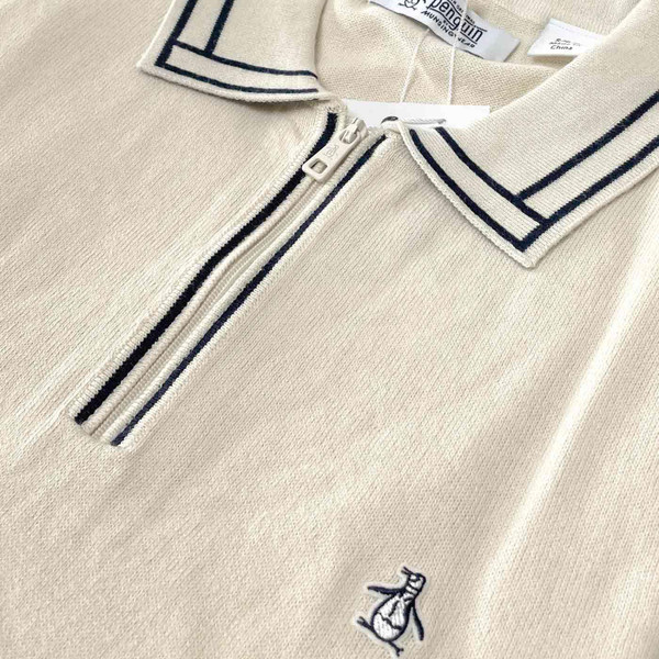 Original Penguin Retro Knitted Tipped Polo shirt in Birch