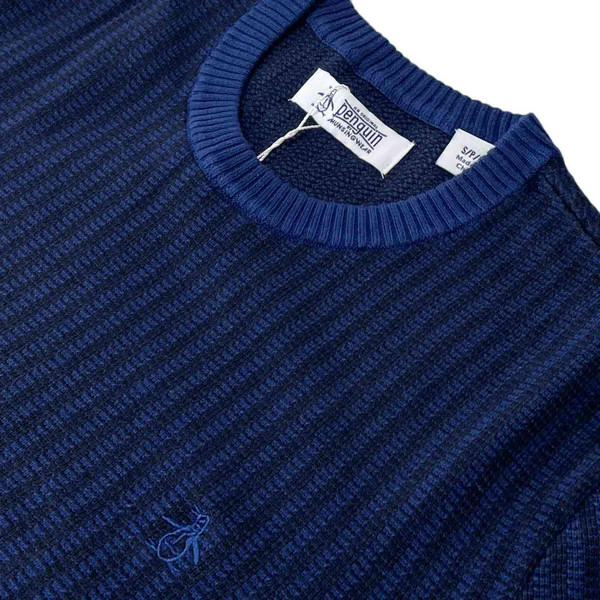 Original Penguin Textured Jacquard Stripe Retro Pullover in Medieval Blue
