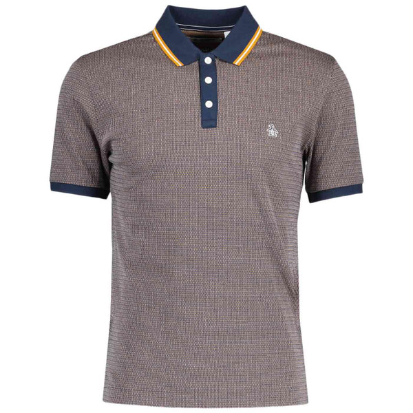 Original Penguin Textured Micro Dash Jacquard Polo Shirt in Dark Sapphire Original Penguin Textured Micro Dash Jacquard Polo Shirt in Dark Sapphire