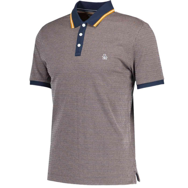 Original Penguin Textured Micro Dash Retro Jacquard Polo Shirt in Dark Sapphire Original Penguin Textured Micro Dash Retro Jacquard Polo Shirt in Dark Sapphire