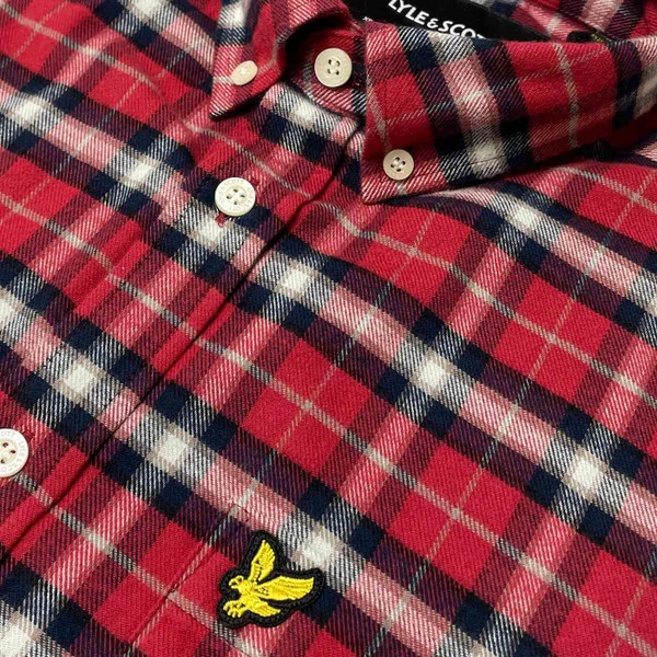 Lyle and Scott Check Flannel Mod Button Down Shirt in Borders Red