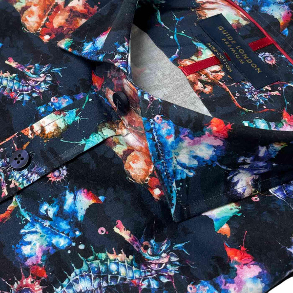 Guide London Bright Seahorses Retro Shirt in Navy
