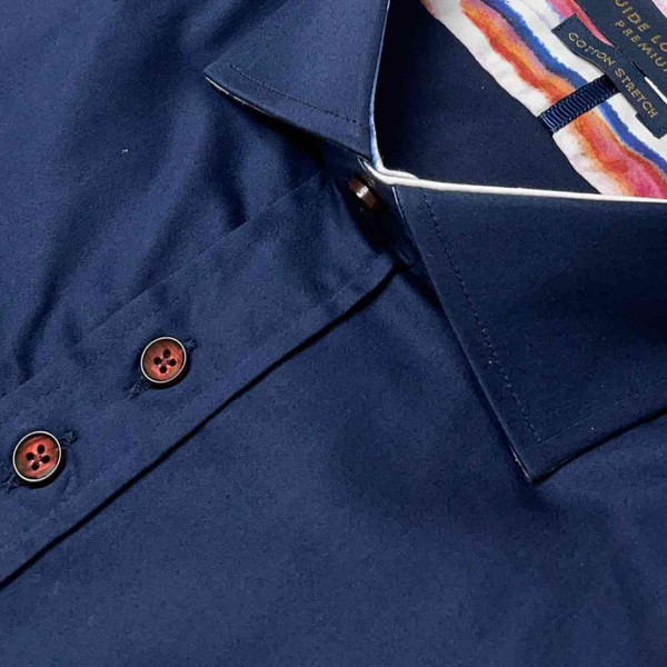 Guide London Contrast Trim Smart Mod Shirt in Navy LS77064