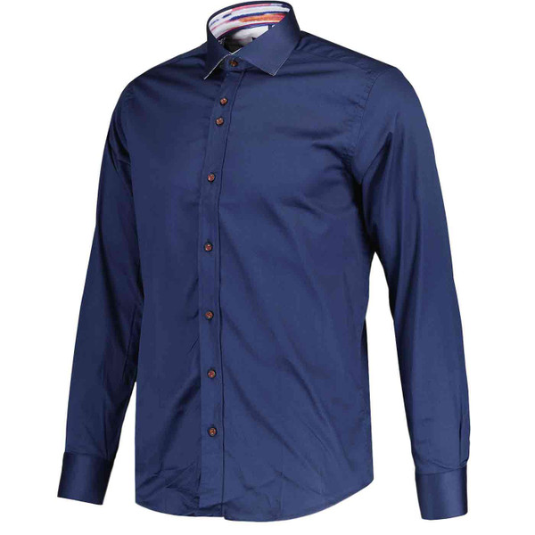 Guide London Contrast Trim Smart Retro Shirt in Navy LS77064