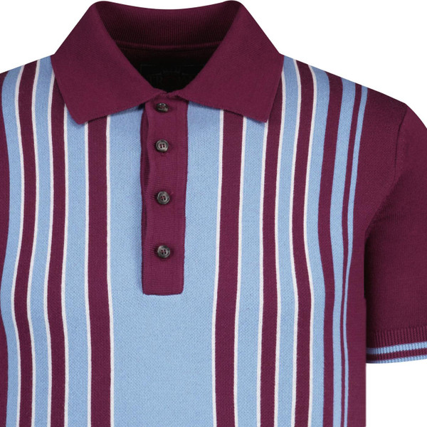 trojan records clothing mens vertical stripes front panel knitted mod polo tshirt port