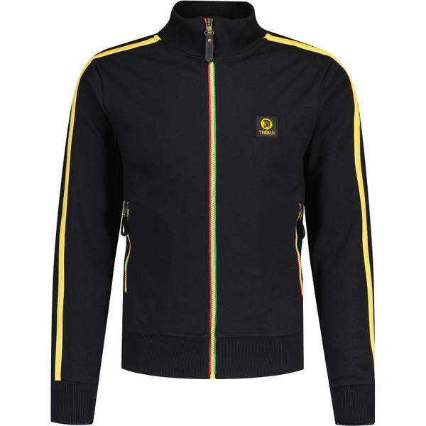 trojan record clothing mens contrast zip retro funnel neck track top black