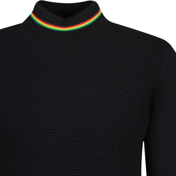 trojan records clothing mens basket weave mod tipped turtleneck jumper black