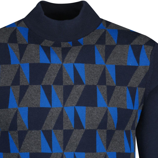 trojan records clothing mens retro geometric panel fitted turtleneck jumper navy blue