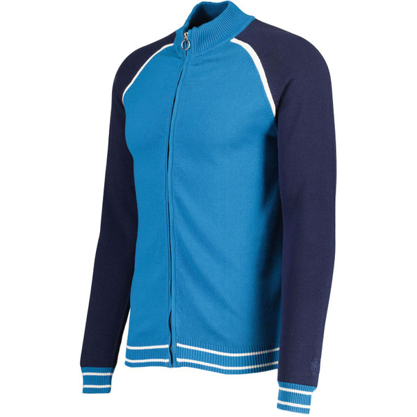 Madcap England Fuller Retro 70s Knitted Track Top in Celestial Blue